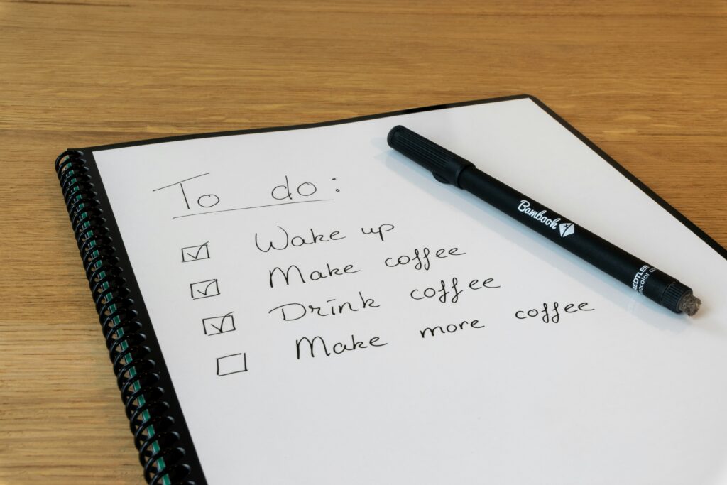 Home safety audit checklist clipboard resting on a kitchen counter