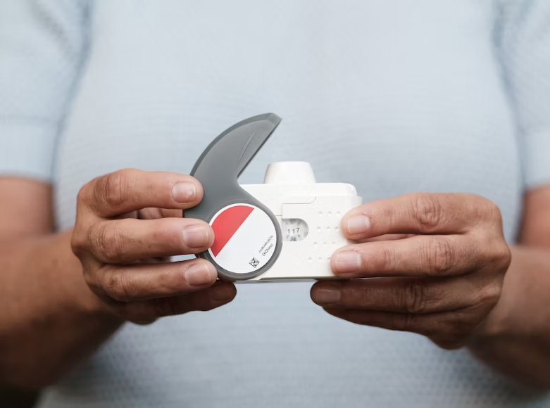 Pulmonary disease patient practicing breathing exercises