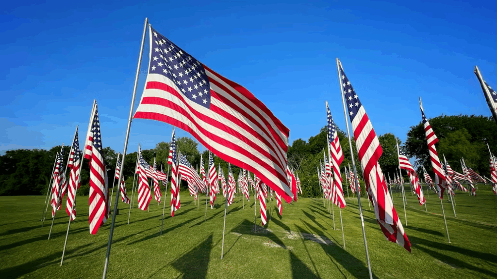 U.S. flag displayed in honor of veterans on Veterans Day