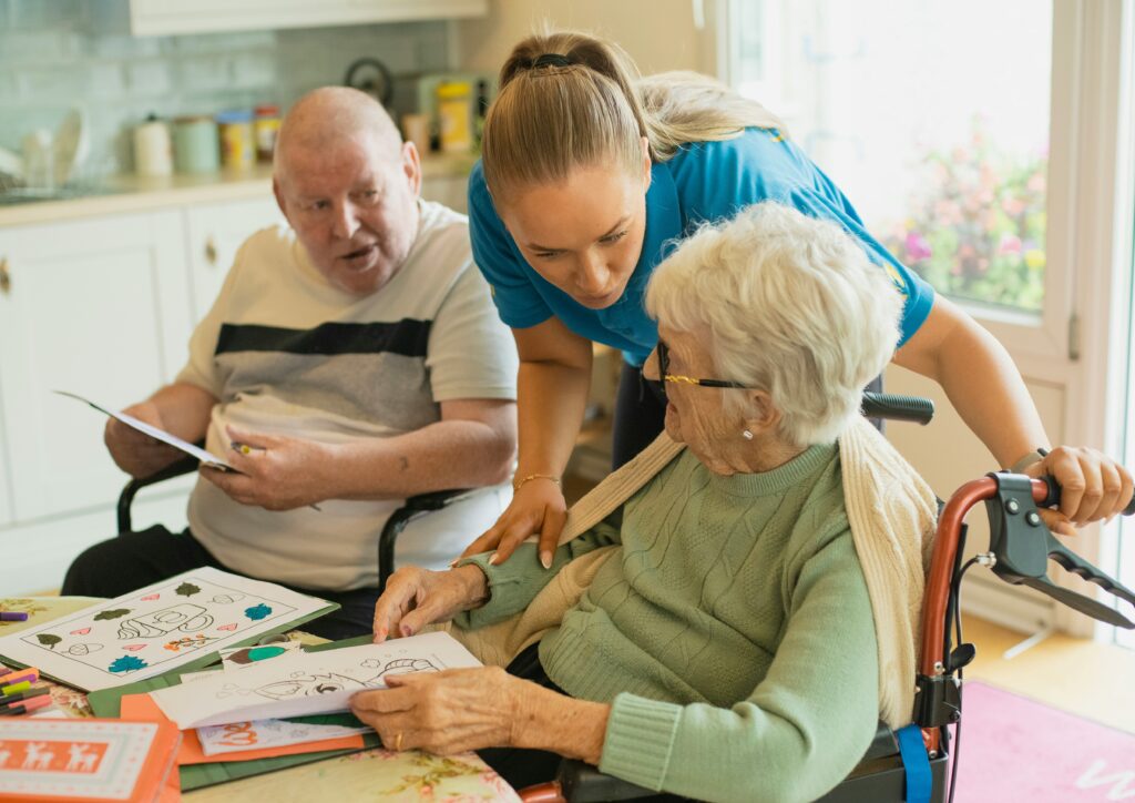 Indiana veteran managing VA benefits in-home care plan with family caregiver at home